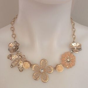 Honeybee Floral Gold Tone Vintage Statement Necklace Bee